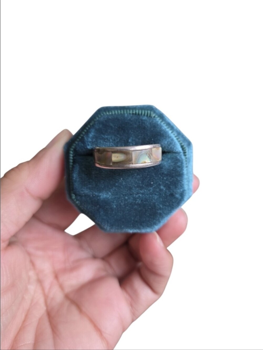 Size 11 Chimney Butte Sterling Inlay Band Ring with Mother of Pearl